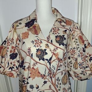 Elie By Elie Tahari Wrap Top Floral Patterned Belted Blouse with Puff Sleeves